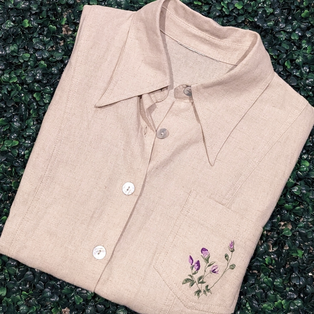 Vintage 1980s Button Down Linen Top